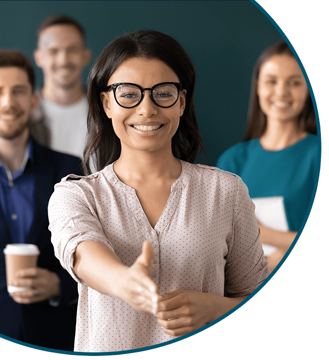 Team Young woman extending hand for handshake